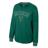 Women's Isn't She Lovely Green Milwaukee Bucks Long Sleeve T-Shirt- front 