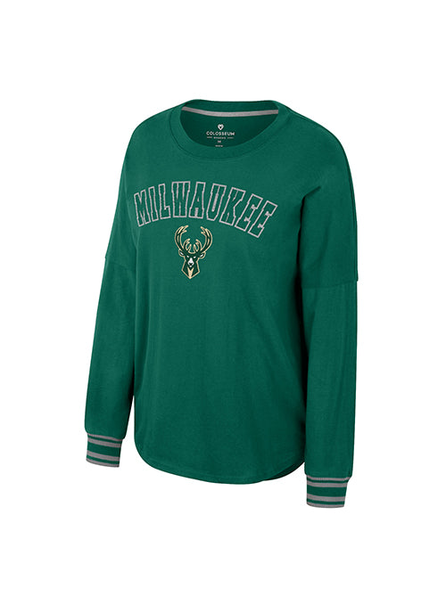 Women's Isn't She Lovely Green Milwaukee Bucks Long Sleeve T-Shirt- front 