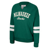 Women's Perfect Date Green Milwaukee Bucks Crewneck Sweatshirt-front 