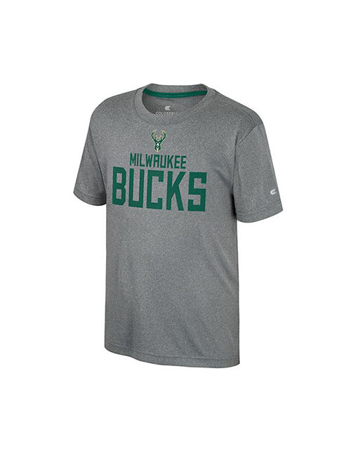 Youth Poly Freddy Milwaukee Bucks T-Shirt in Grey - Front View