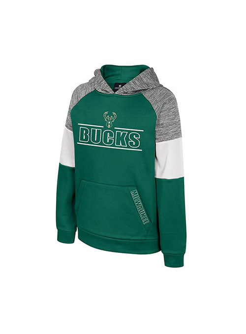 Youth Live Hardcore Poly Milwaukee Bucks Hooded Sweatshirt in Green, White and Grey - Front View