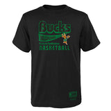 Youth Mitchell & Ness HWC '68 Put Up Numbers Milwaukee Bucks T-Shirt in Black - Front View