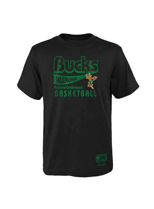 Youth Mitchell & Ness HWC '68 Put Up Numbers Milwaukee Bucks T-Shirt in Black - Front View