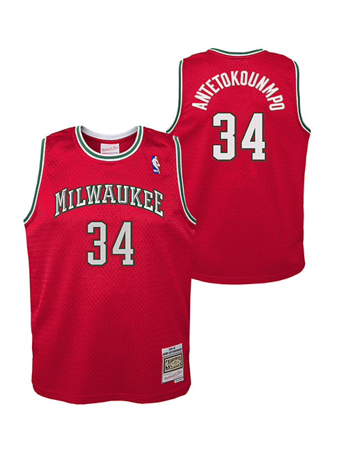 Youth Mitchell & Ness HWC '14 Giannis Antetokounmpo Milwaukee Bucks Swingman jersey-collage