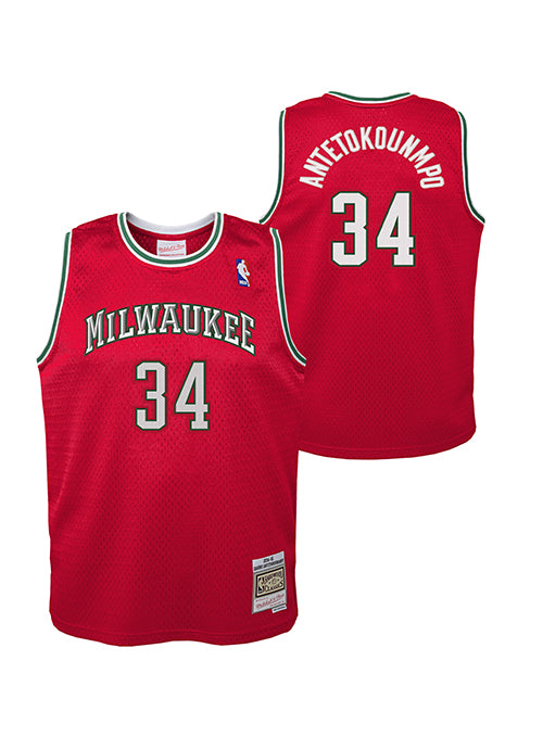 Youth Mitchell & Ness HWC '14 Giannis Antetokounmpo Milwaukee Bucks Swingman jersey-collage