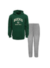 Juvenile Outerstuff Play By Play Milwaukee Bucks Hooded Sweatshirt & Pants Set in Green - Full Set Front View