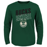 Juvenile Outerstuff Showtime Milwaukee Bucks Long Sleeve T-Shirt in Green - Front View