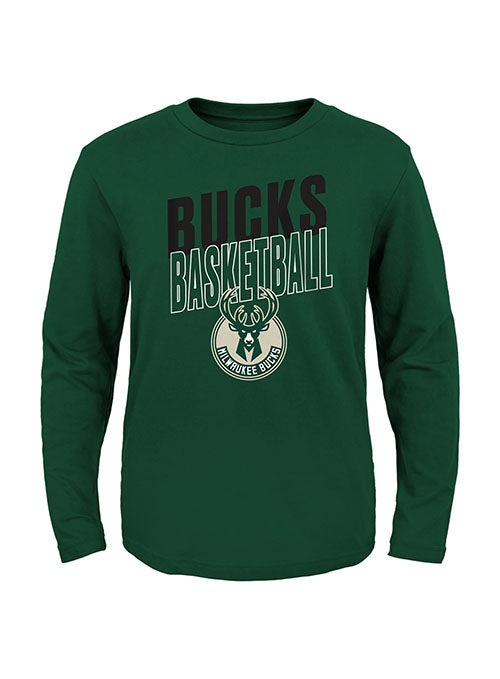 Juvenile Outerstuff Showtime Milwaukee Bucks Long Sleeve T-Shirt in Green - Front View