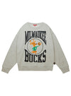 Mitchell & Ness HWC '68 Logo grey Milwaukee Bucks Crewneck Sweatshirt-front