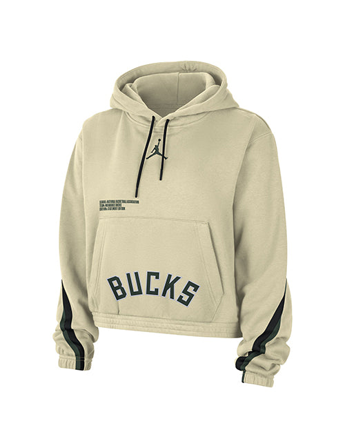 Women's Jordan Statement Edition Courtside Milwaukee Bucks Hooded Cropped Sweatshirt- Front