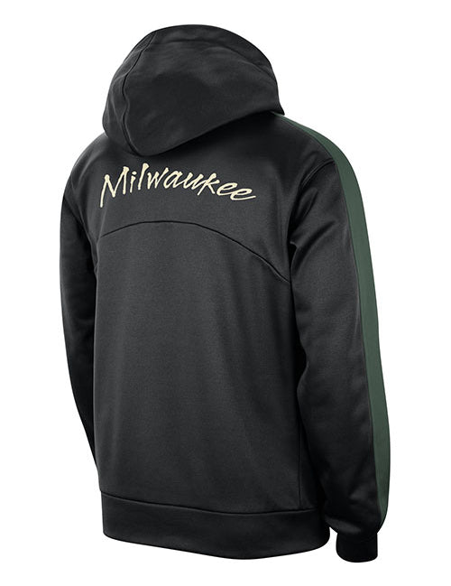 Nike Therma-FIT Courtside Starting 5 Black Milwaukee Bucks Hooded Sweatshirt - Back View