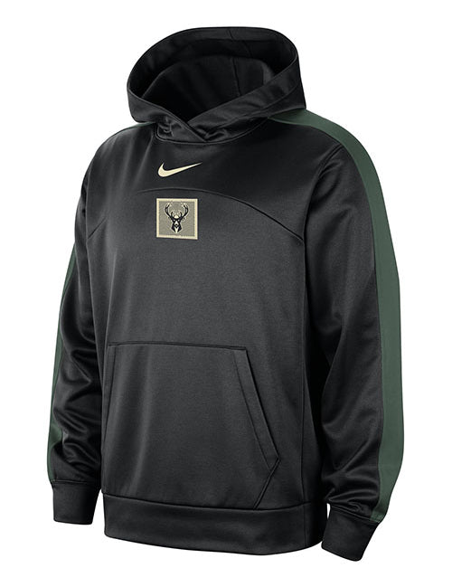 Nike Therma-FIT Courtside Starting 5 Black Milwaukee Bucks Hooded Sweatshirt - Front View