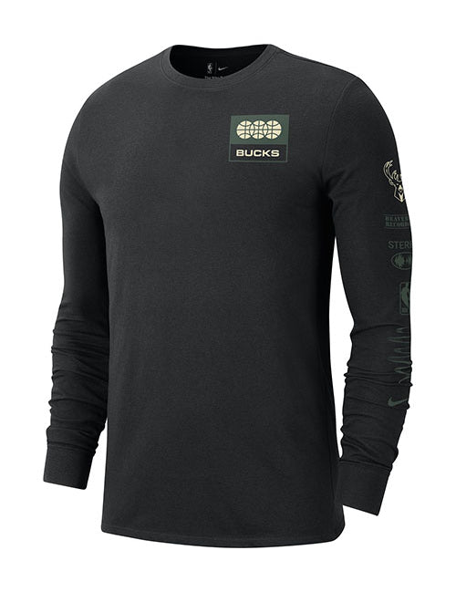 Nike Essential Fade Milwaukee Bucks Long Sleeve T-Shirt in Black - Front View