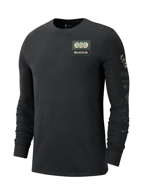 Nike Essential Fade Milwaukee Bucks Long Sleeve T-Shirt in Black - Front View