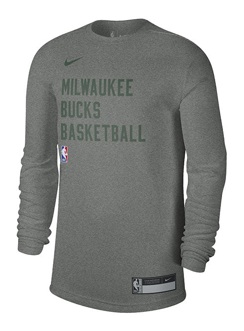 Nike Dri-FIT Essential Practice 23 On-Court Gray Milwaukee Bucks Long Sleeve T-Shirt - Front View