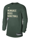 Nike Dri-FIT Essential Practice 23 On-Court Fir Milwaukee Bucks Long Sleeve T-Shirt in Green - Front View