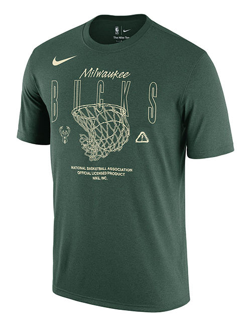 Nike Courtside Max90 Milwaukee Bucks T-Shirt in Green - Front View 