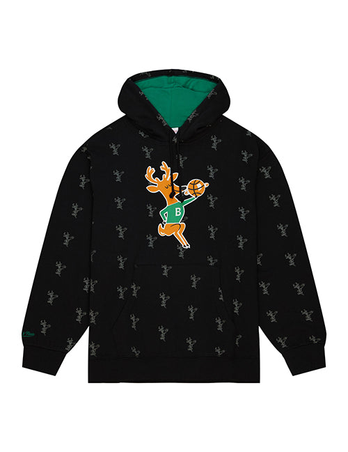 Mitchell & Ness HWC '68 AOP Black Milwaukee Bucks Hooded Sweatshirt- front 