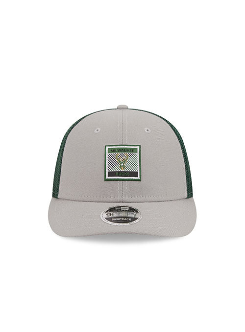 New Era 9Fifty Icon Mesh Gray Milwaukee Bucks Snapback Hat in Grey and Green - Front View