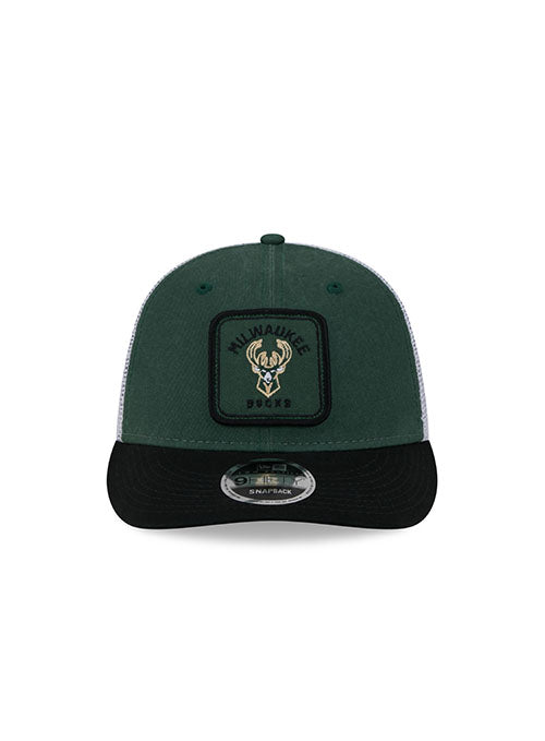 New Era 9Fifty Square Icon Mesh Milwaukee Bucks Snapback Hat in Green and White - Front View