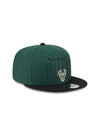 New Era 9Fifty Headline 2-Tone Milwaukee Bucks Snapback Hat in Green and Black - Angled Right Side View
