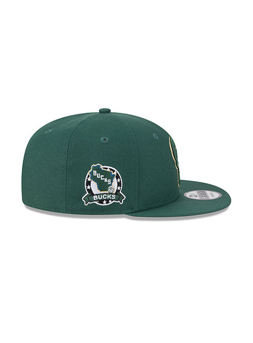 New Era 9Fifty State Patch Green Milwaukee Bucks Snapback Hat in Green - Right Side View