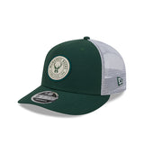 New Era 9Fifty Circle Logo Mesh Milwaukee Bucks Snapback Hat- angled left 