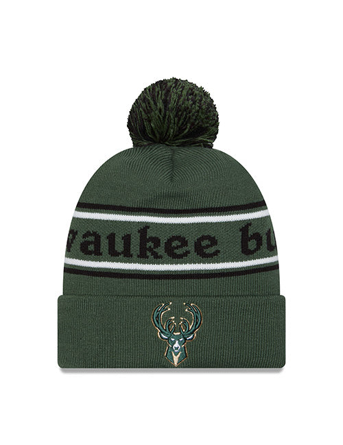 New Era Cuff Pom Marquee Milwaukee Bucks Knit Hat- Front View