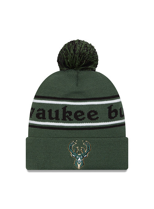 New Era Cuff Pom Marquee Milwaukee Bucks Knit Hat- Front View