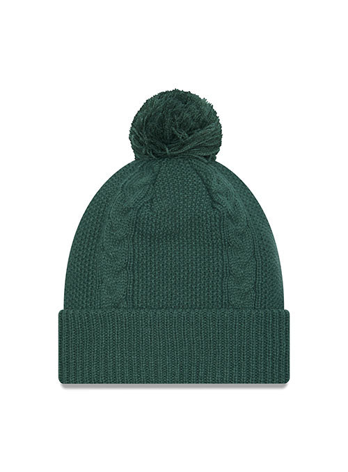 Women's New Era Cuff Pom Cabled Green Milwaukee Bucks Knit Hat in Green - Back View