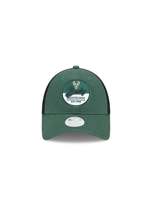 Women's 9forty Team Script Milwaukee Bucks Adjustable Hat in Green and Black - Front View