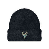 Women's New Era Cuff Fuzzy Icon Milwaukee Bucks Knit Hat in Black - Front View