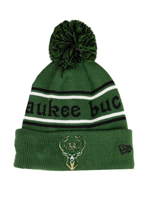 Youth New Era Cuff Pom Marquee Milwaukee Bucks Knit Hat