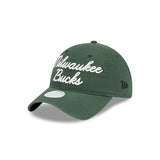Youth Girls New Era 9twenty Script Green Milwaukee Bucks Adjustable Hat - Angled Left Side View