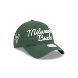 Youth Girls New Era 9twenty Script Green Milwaukee Bucks Adjustable Hat - Angled Right Side View