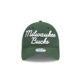 Youth Girls New Era 9twenty Script Green Milwaukee Bucks Adjustable Hat - Front View