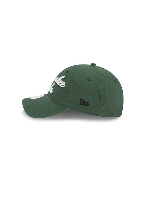 Youth Girls New Era 9twenty Script Green Milwaukee Bucks Adjustable Hat - Left Side View