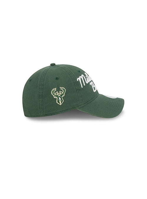 Youth Girls New Era 9twenty Script Green Milwaukee Bucks Adjustable Hat - Right Side View