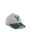 New Era 39Thirty Stripe Icon Milwaukee Bucks Flex Fit Hat in Grey and Green - Angled Right Side View
