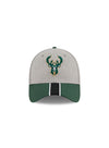 New Era 39Thirty Stripe Icon Milwaukee Bucks Flex Fit Hat in Grey and Green - Front View
