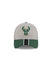 New Era 39Thirty Stripe Icon Milwaukee Bucks Flex Fit Hat in Grey and Green - Front View