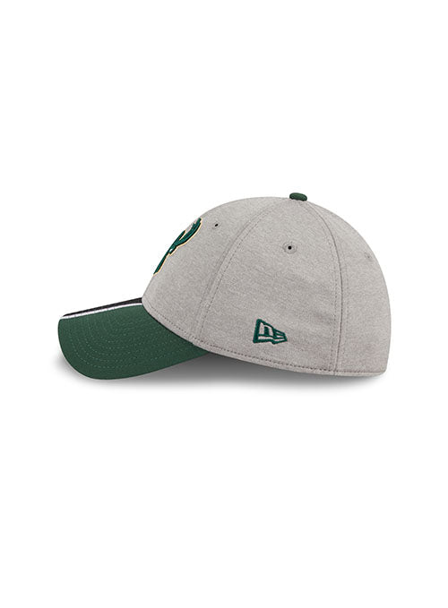 New Era 39Thirty Stripe Icon Milwaukee Bucks Flex Fit Hat in Grey and Green - Left Side View