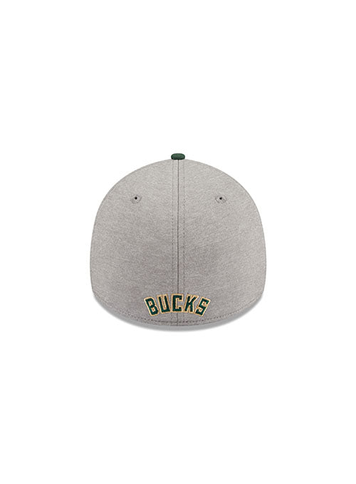New Era 39Thirty Stripe Icon Milwaukee Bucks Flex Fit Hat in Grey and Green - Back View