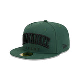 New Era 59Fifty Milwaukee Text Green Milwaukee Bucks Fitted Hat - Angled Left Side View