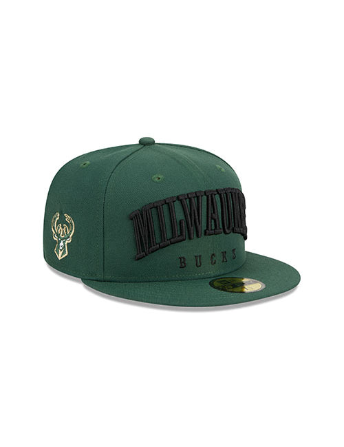 New Era 59Fifty Milwaukee Text Green Milwaukee Bucks Fitted Hat - Angled Right Side View