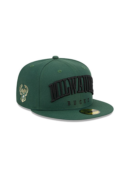 New Era 59Fifty Milwaukee Text Green Milwaukee Bucks Fitted Hat - Angled Right Side View