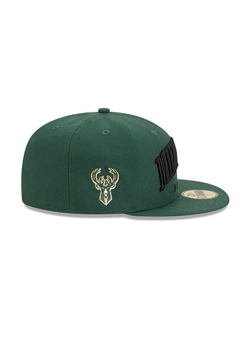 New Era 59Fifty Milwaukee Text Green Milwaukee Bucks Fitted Hat - Right Side View