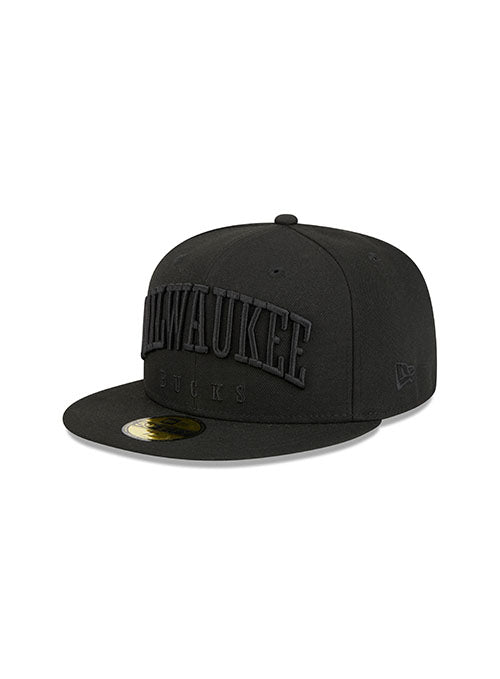 New Era 59Fifty Milwaukee Text Black Milwaukee Bucks Fitted Hat in Black - Angled Left Side View