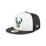 New Era 59Fifty Satin Icon Milwaukee Bucks Fitted Hat- angled left 