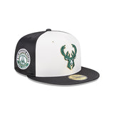 New Era 59Fifty Satin Icon Milwaukee Bucks Fitted Hat- angled right 